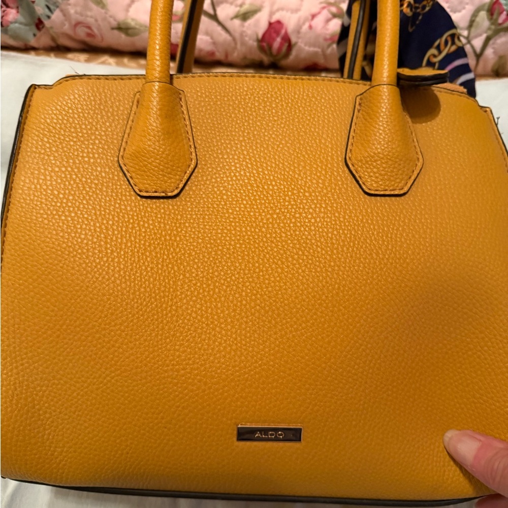 Aldo Yellow Satchel with Structured Design and Metal Hardware